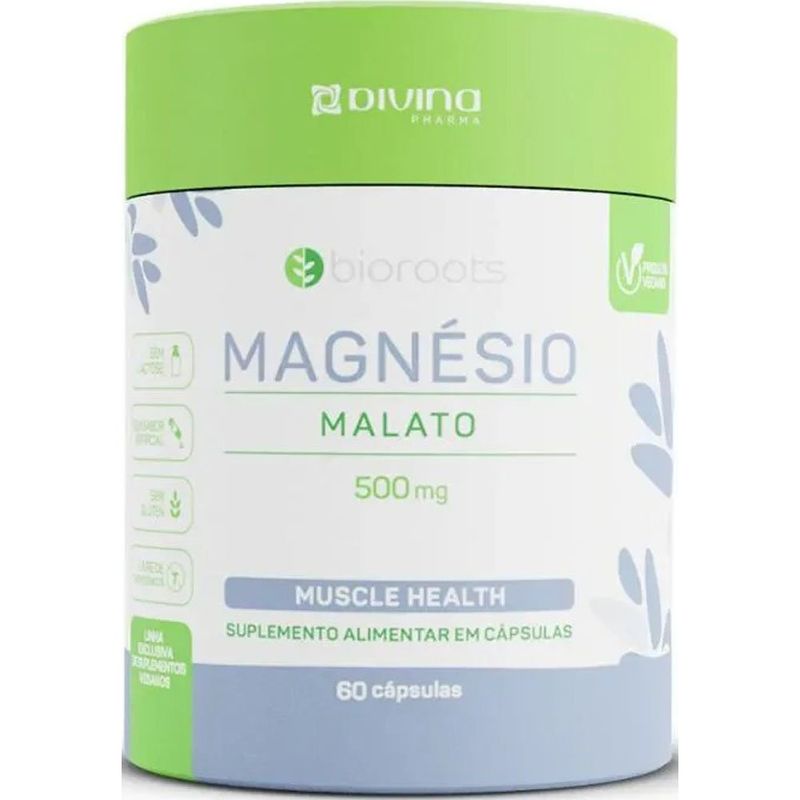 magnésio malato 500mg 60 cápsulas bioroots