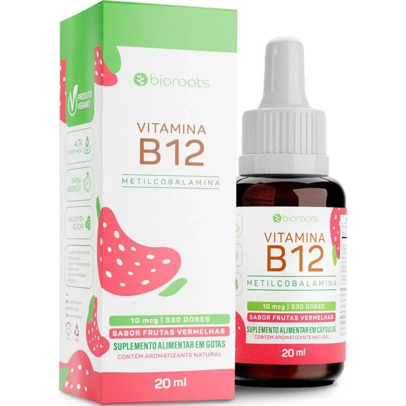 vitamina b12 10mcg frutas vermelhas gotas 20ml bioroots