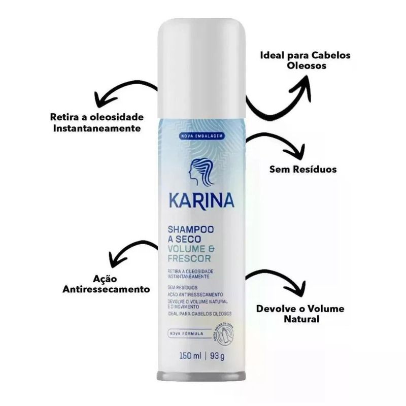 shampoo a seco karina volume e frescor 150ml
