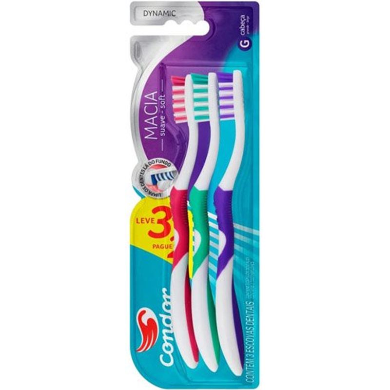 pack escova de dente dynamic black condor com 3 unidades