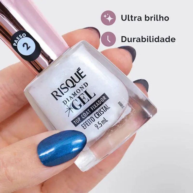 esmalte risqué diamond gel top coat fixador efeito cristal 9,5ml