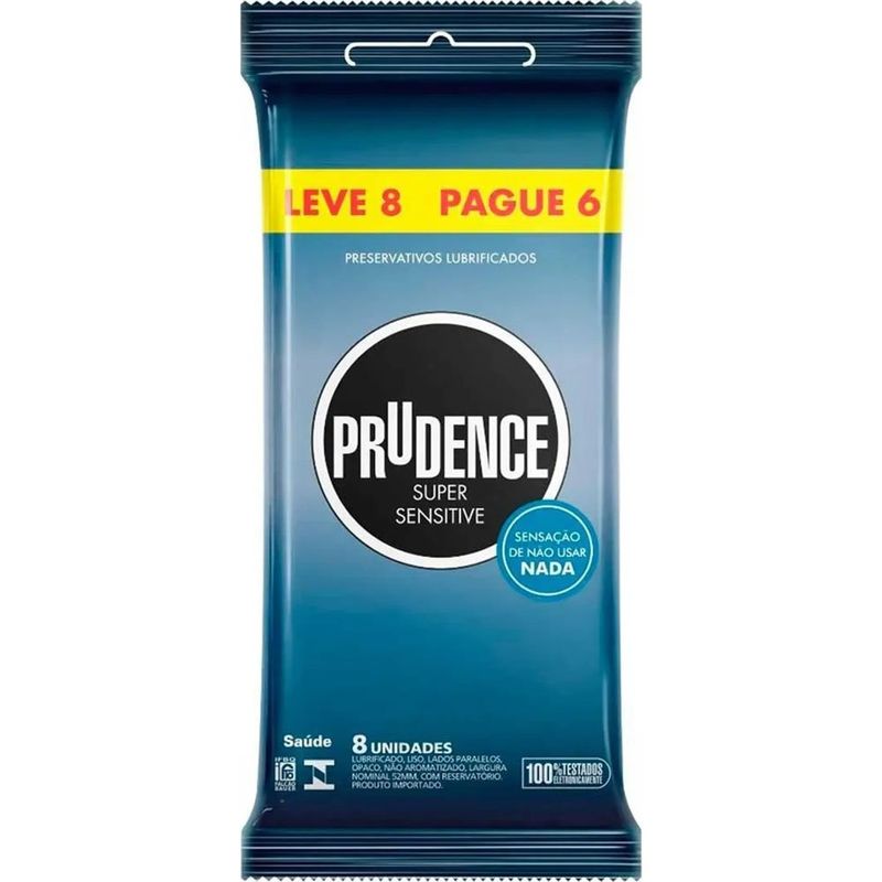 preservativos lubrificados prudence super sensitive 8 unidades