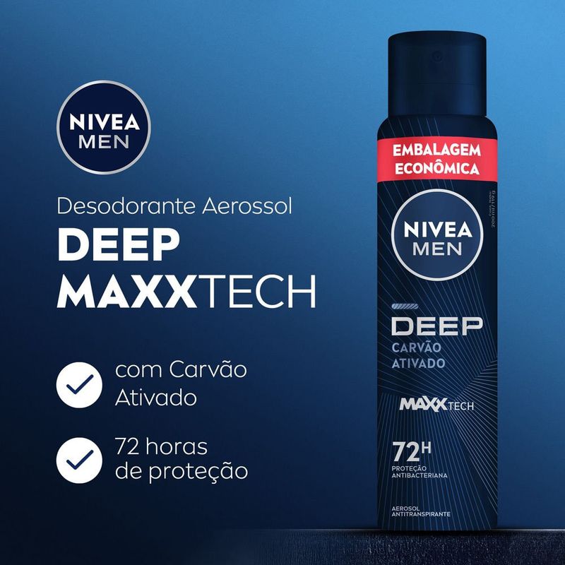 desodorante antitranspirante aerossol deep maxxtech 200ml nivea men