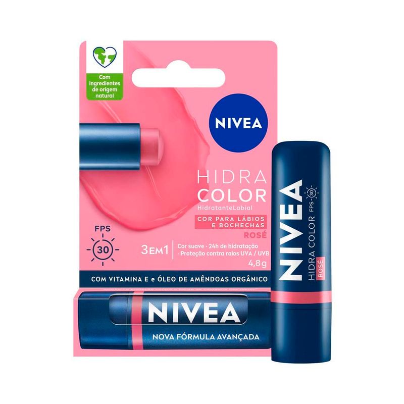 hidratante labial nivea hidra color rosé fps30 4,8g