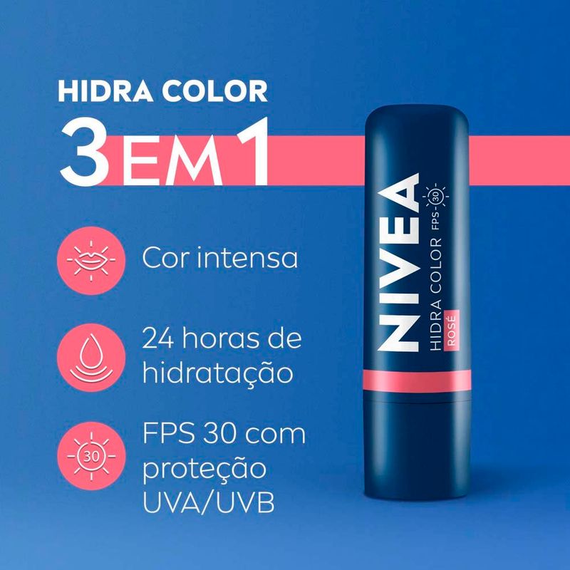 hidratante labial nivea hidra color rosé fps30 4,8g