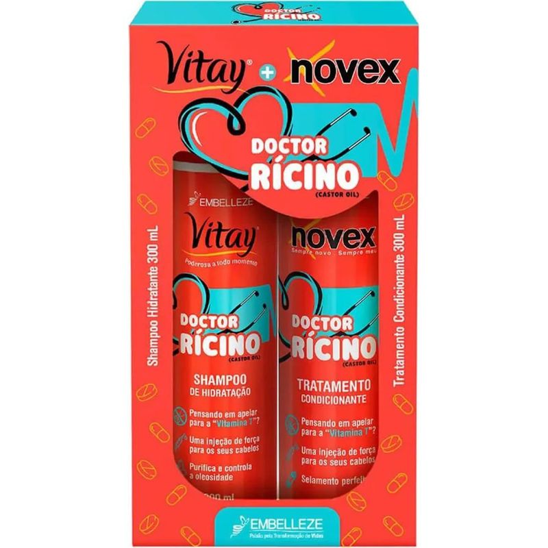 kit shampoo 300ml e condicionador 300ml novex doctor rícino