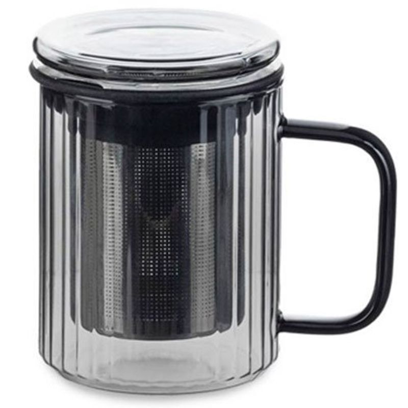 caneca de chá oxford com infusor de aço inox 350ml fumê 150641