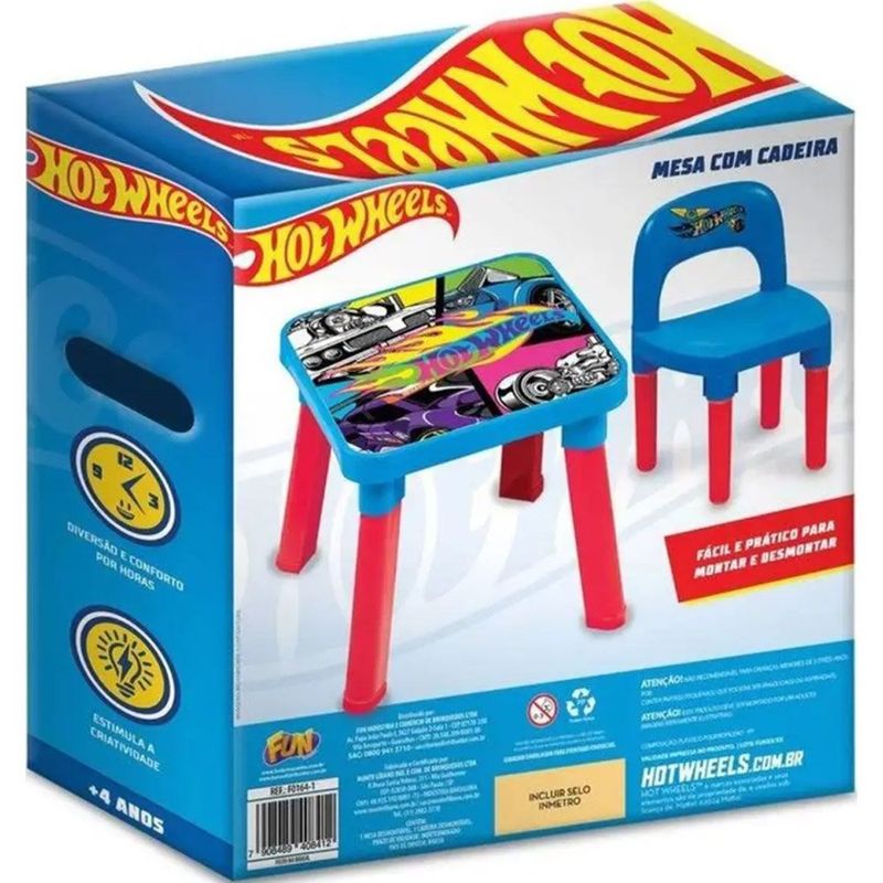 mesa de atividades infantil hot wheels fun com cadeira azul f0164-1
