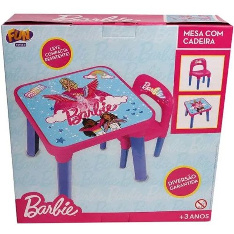mesa de atividades infantil barbie fun com cadeira rosa f0164-0