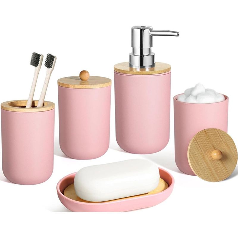 conjunto para banheiro 5 peças alpiriral de cerâmica rosa a-mbi