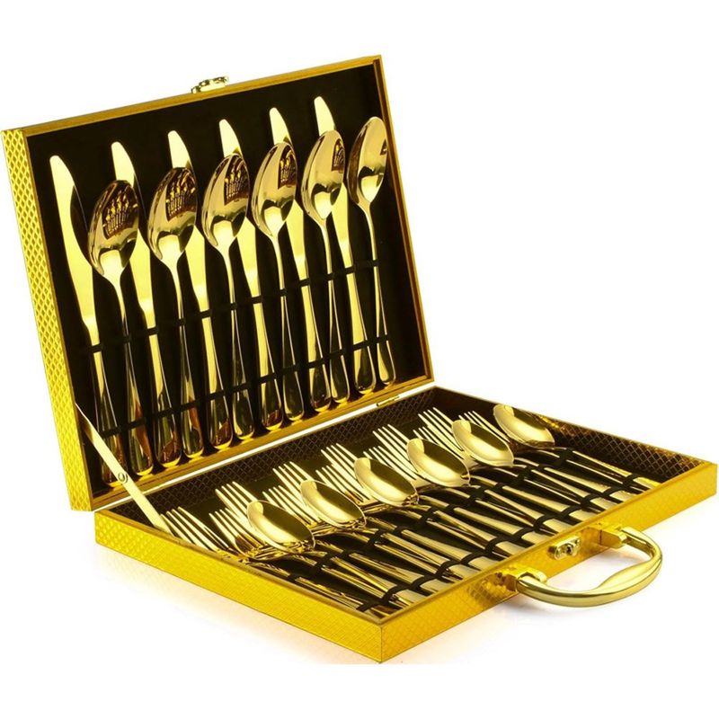 conjunto de talheres 30 peças blingco inox dourado a-mbi
