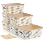 conjunto de caixas organizadoras 6 unidades viphope com tampa de bambu branco creme a-mbi