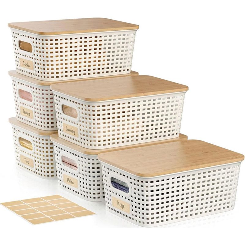 conjunto de caixas organizadoras 6 unidades viphope com tampa de bambu branco creme a-mbi