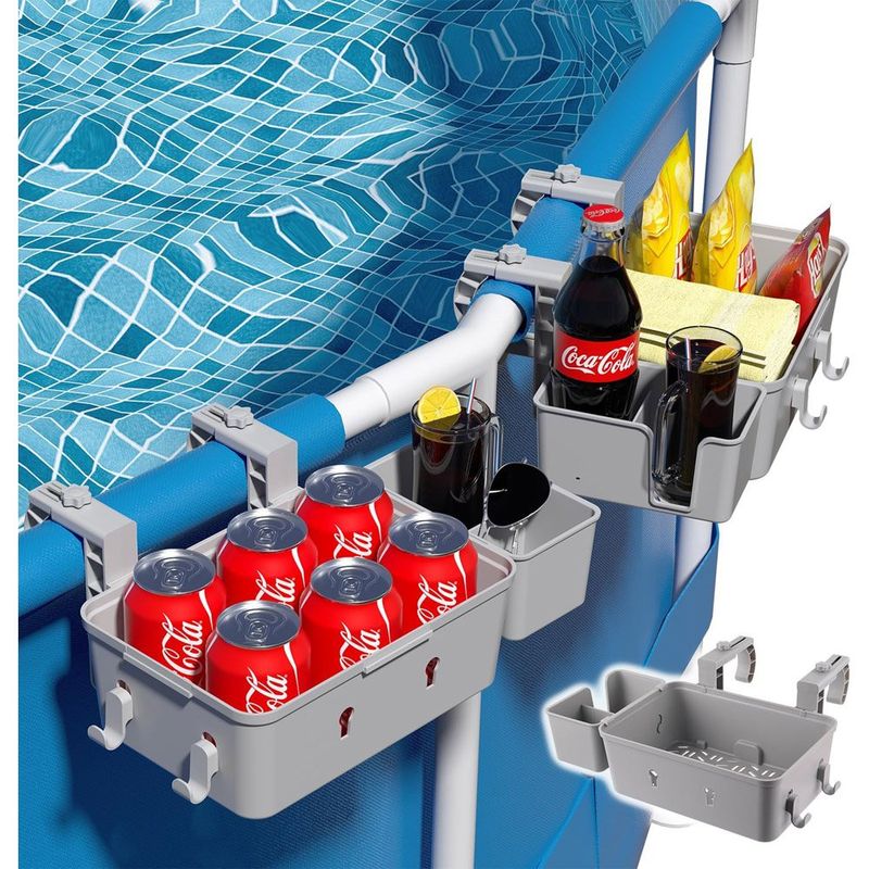 pacote com 2 cestas calanofin para piscina com porta copos e ganchos ajustaveis cinza a-mbi