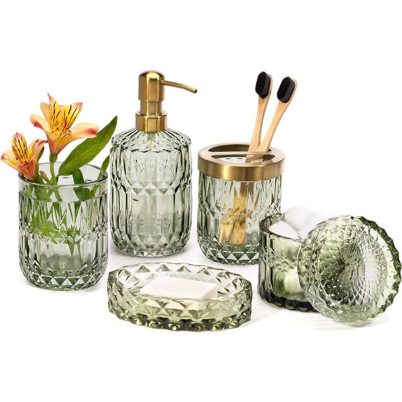 conjunto de acessorios empo com 6 peças para banheiro verde a-mbi