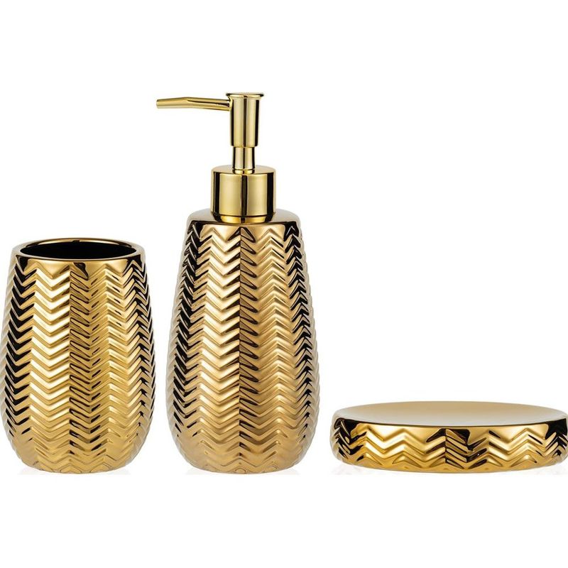 conjunto de acessorios jolosk com 3 peças para banheiro dourado a-mbi