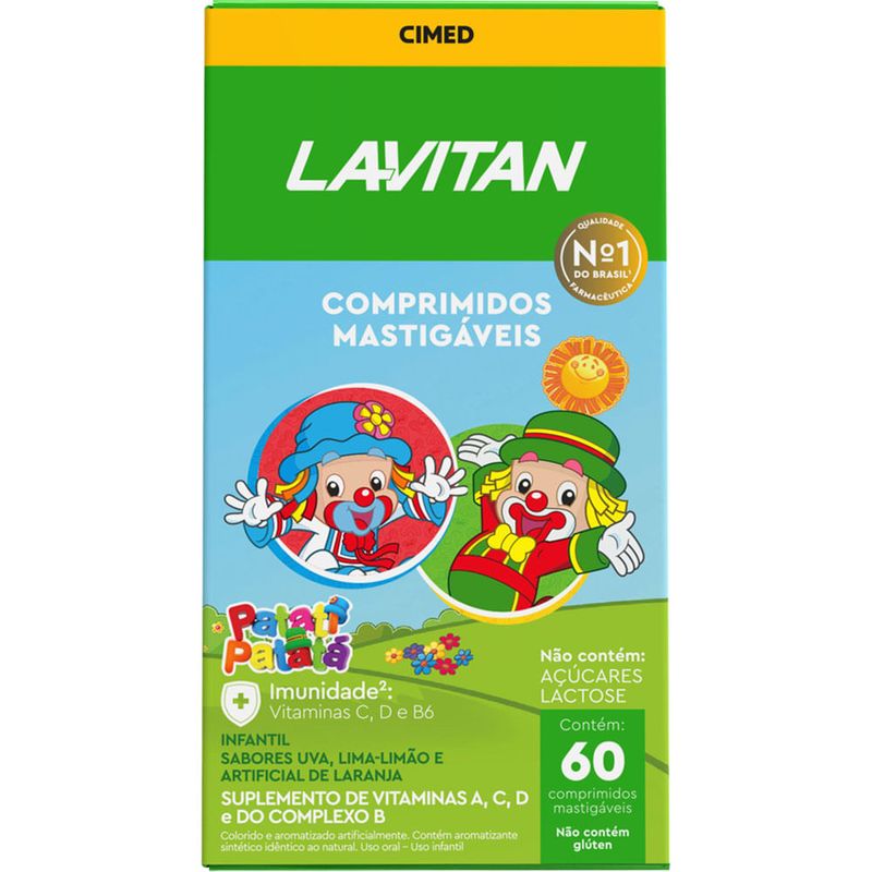 lavitan kids 60 comprimidos mastigáveis sabores uva lima-limão e laranja
