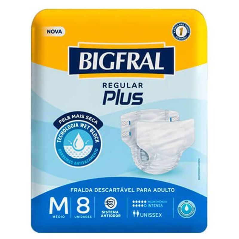 fralda descartável adulto geriátrica bigfral regular plus tamanho m 8 unidades