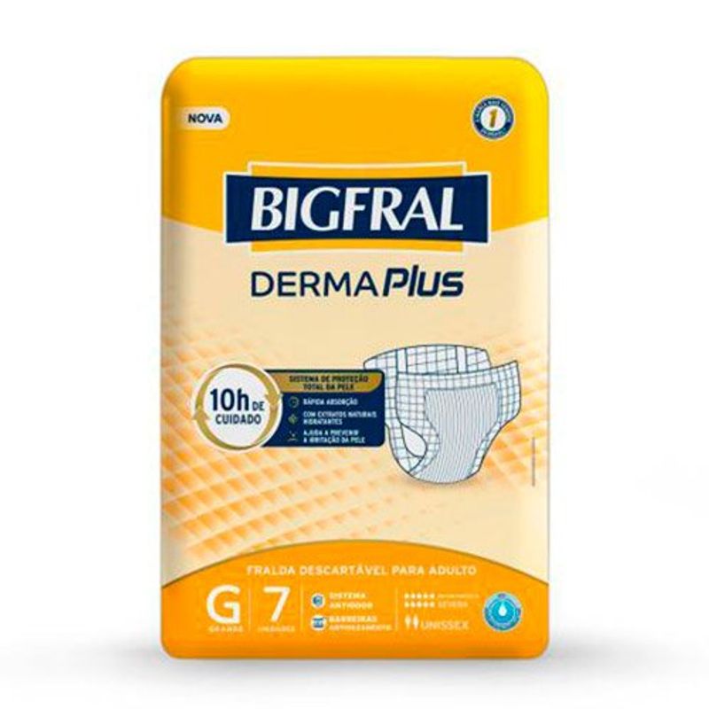fralda descartável geriátrica adulto bigfral derma plus tamanho g 7 unidades