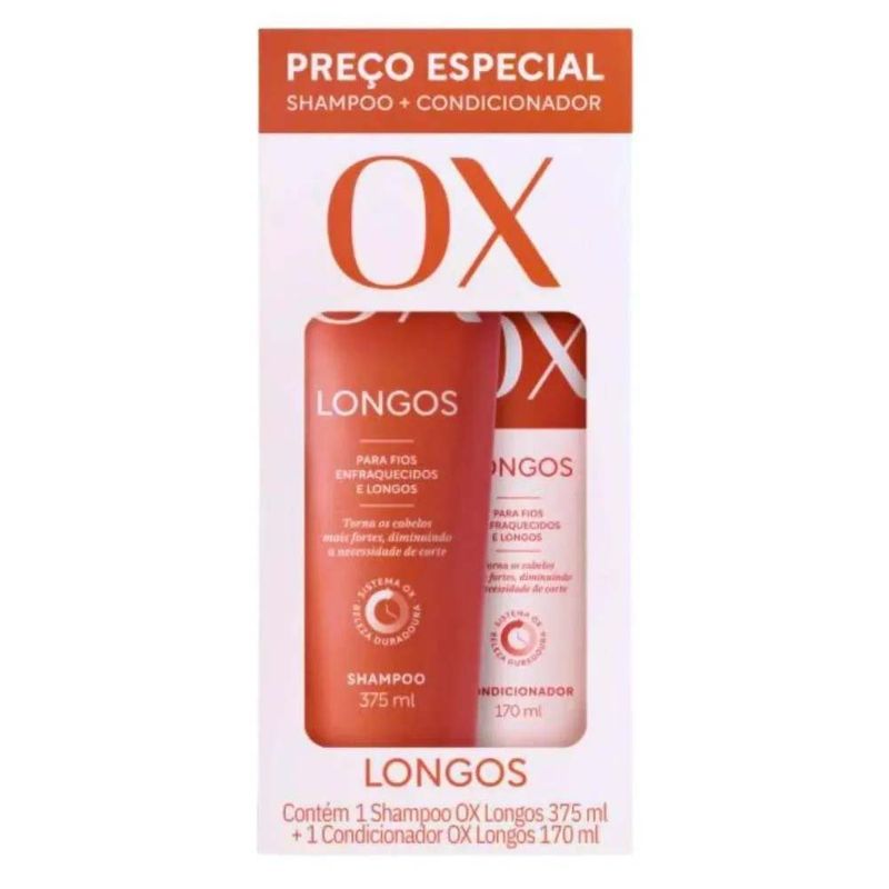 kit shampoo 375ml e condicionador 170ml ox longos