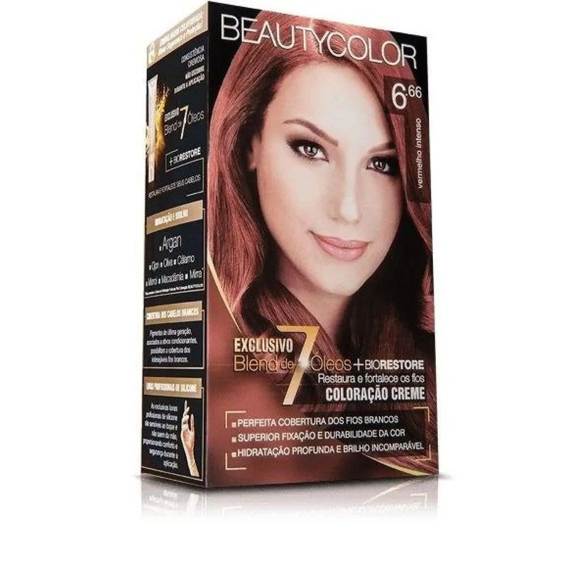 tintura para cabelo beauty color 6.66 vermelho intenso