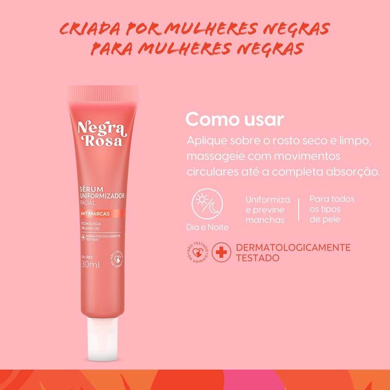 serum uniformizador facial negra rosa antimarcas 30ml