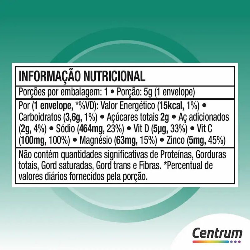 centrum pó efervescente imunidade vitaminas c, d e zinco sabor laranja 5g