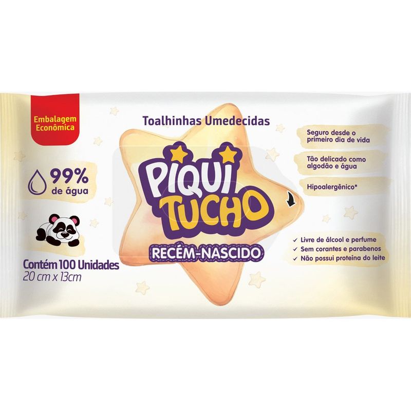 lenço umedecido piquitucho recém nascido 100 unidades