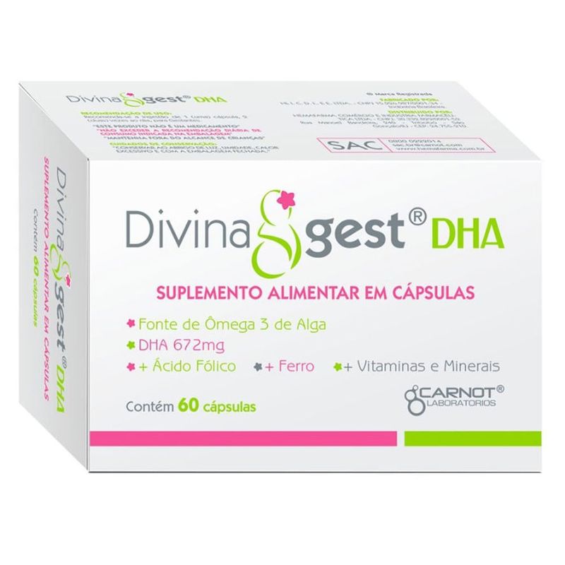 suplemento alimentar divinagest dha 60 cápsulas carnot