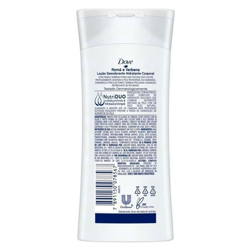 loção hidratante corporal dove romã e verbena 200ml