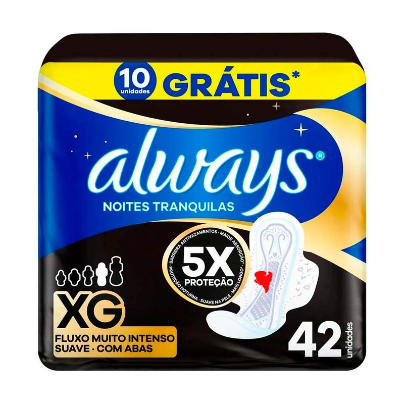 absorvente always noites tranquilas com abas xg 42 unidades