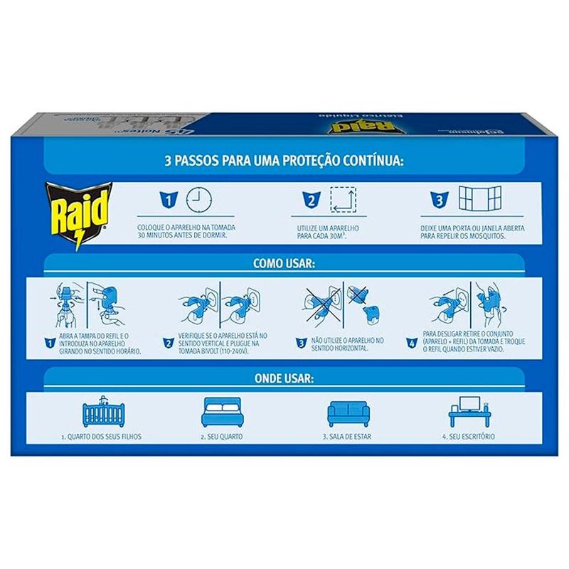 repelente eletrico raid 45 noites 32,9ml 3 unidades refil
