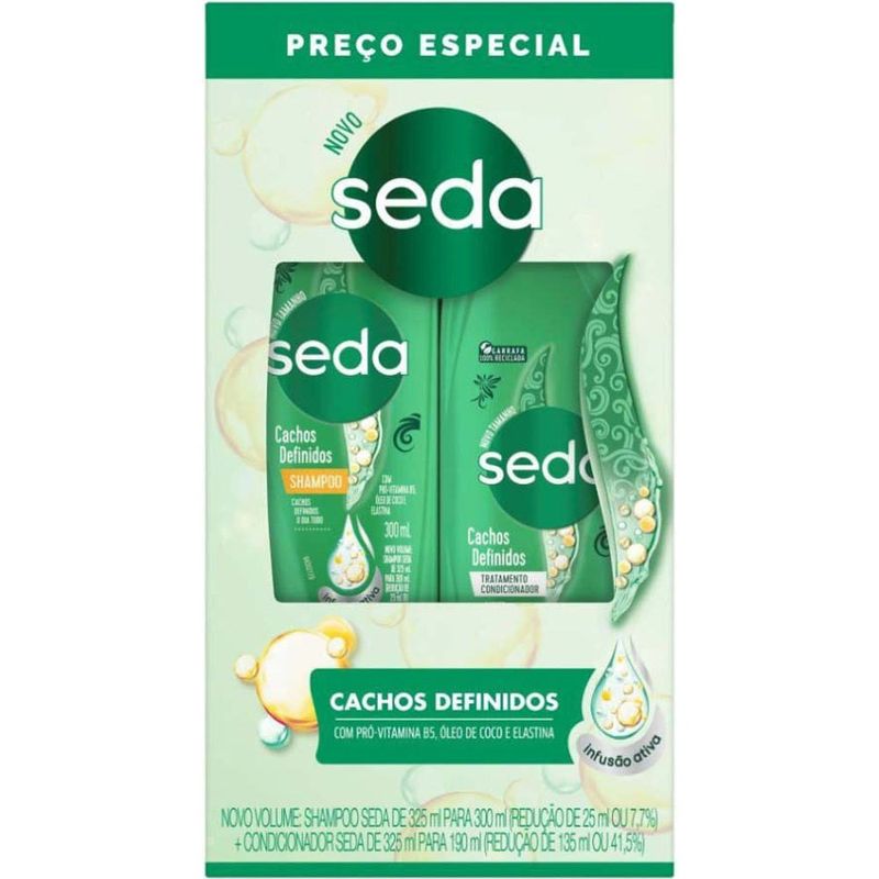 kit shampoo 300ml e condicionador 190ml seda cachos definidos