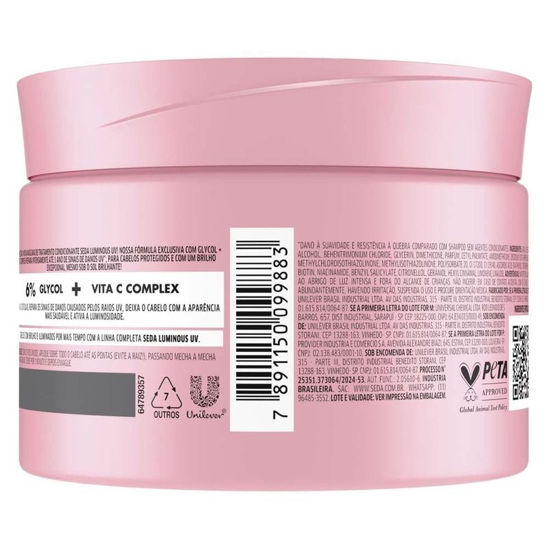 máscara de tratamento seda luminous uv glycol 6% + vita c complex 300g