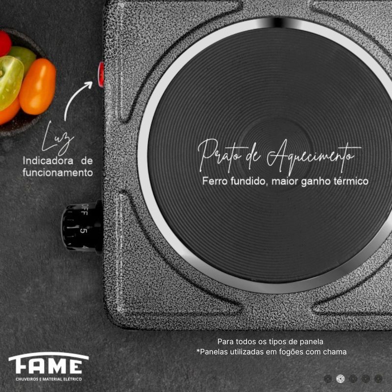 fogão elétrico de mesa 1 boca fame 1000w 127v - preto (mp)