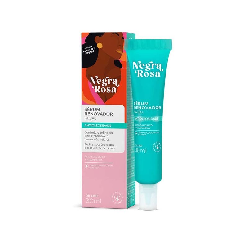 sérum renovador facial antioleosidade negra rosa 30ml