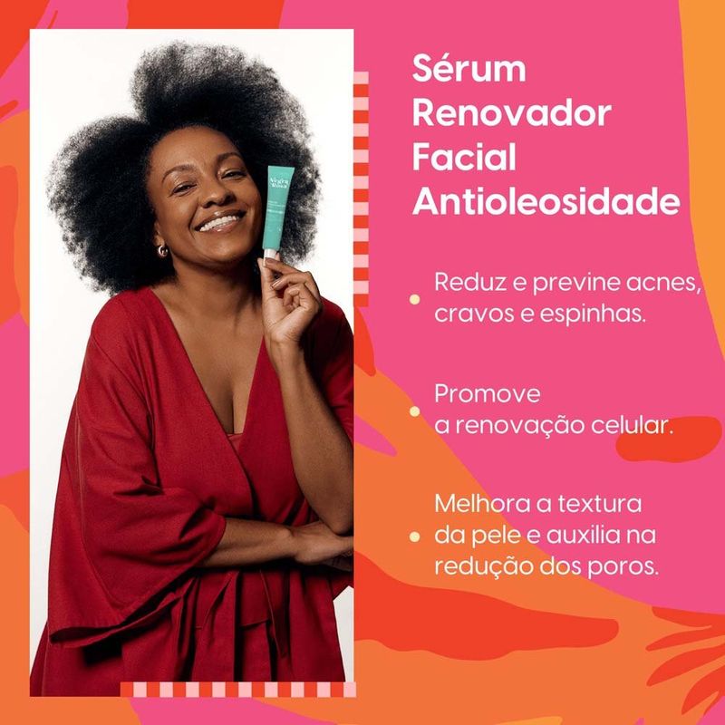 sérum renovador facial antioleosidade negra rosa 30ml