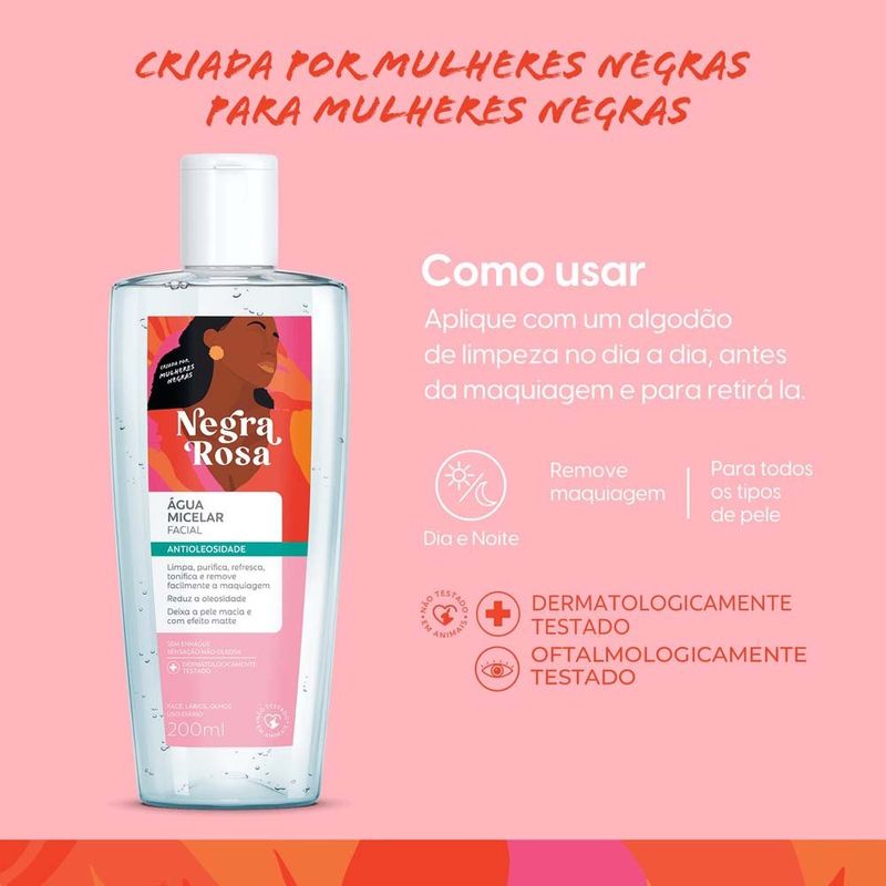 água micelar facial negra rosa antioleosidade 200ml
