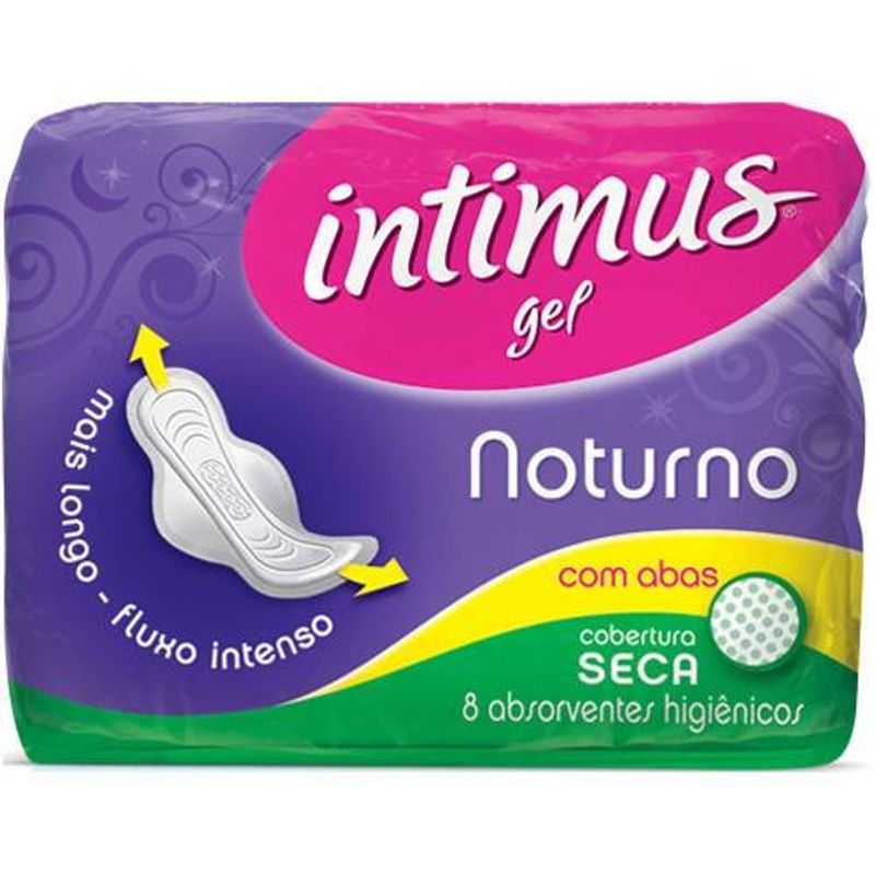 absorvente intimus gel noturno com abas cobertura seca 8 unidades