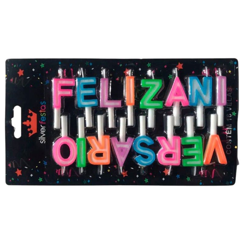 vela feliz aniversário neon silver festas 16 velas v149 (mp)