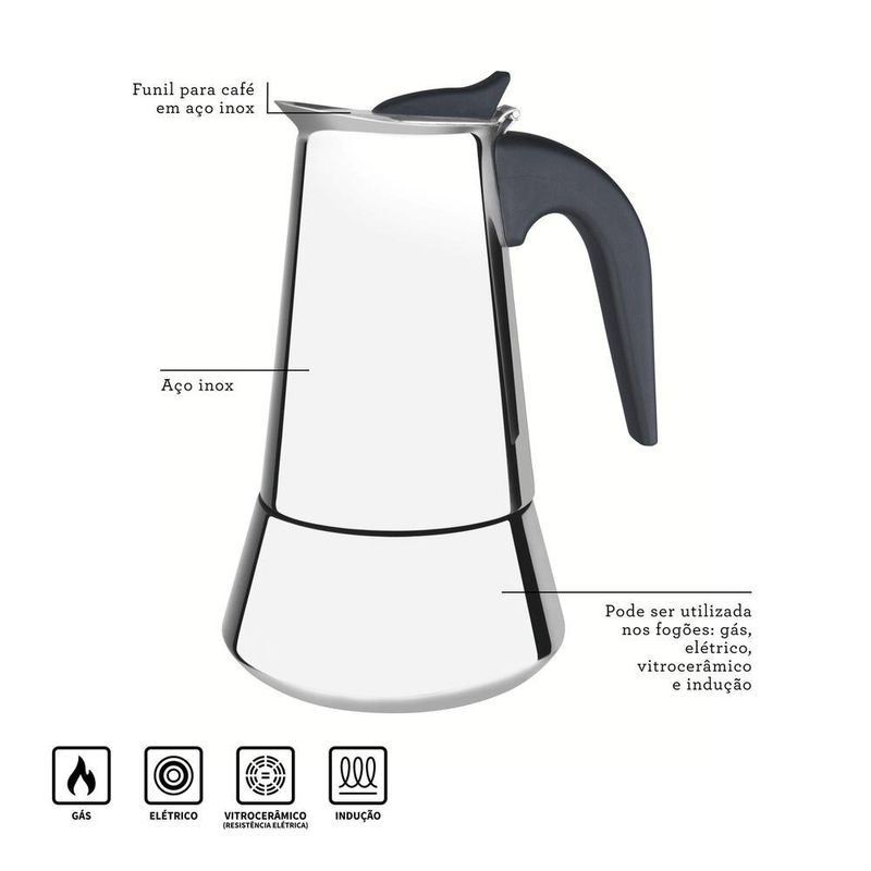 cafeteira italiana tramontina para expresso aço inox 350ml (mp)