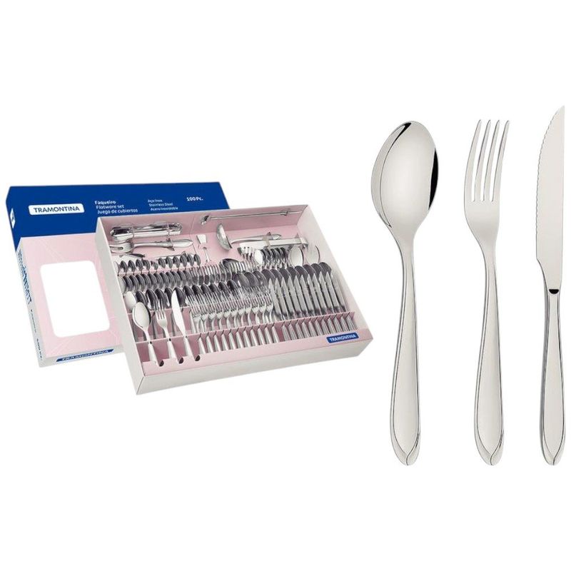 faqueiro tramontina laguna aço inox 100 peças (mp)