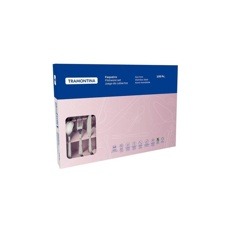 faqueiro tramontina laguna aço inox 100 peças (mp)