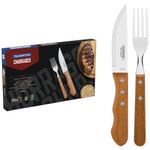 jogo de talheres tramontina churrasco inox 12 peças dynamic madeira natural (mp)