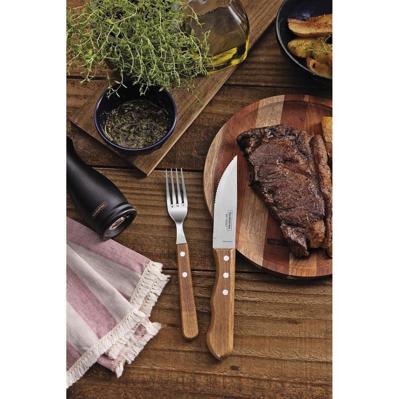 jogo de talheres tramontina churrasco inox 12 peças dynamic madeira natural (mp)
