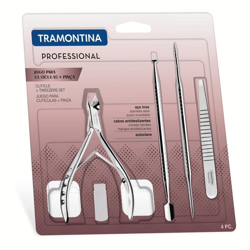 jogo para cutícula e pinça tramontina inox 4 peças (mp)