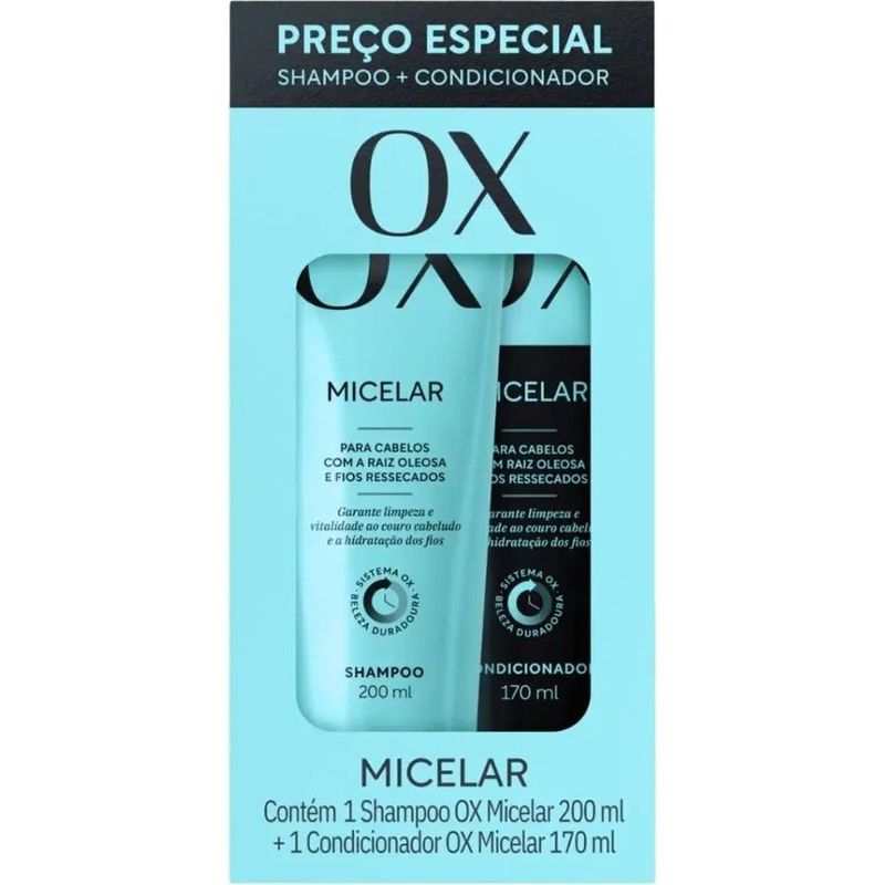kit shampoo 200ml e condicionador 170ml ox micelar