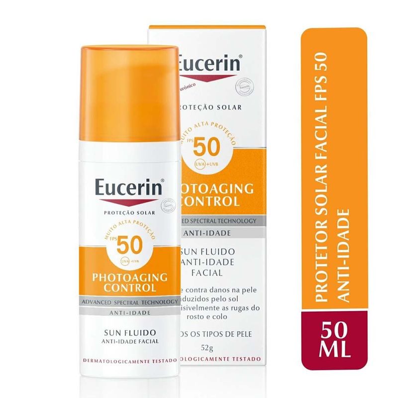 protetor solar facial eucerin sun fps50 anti-idade 50ml