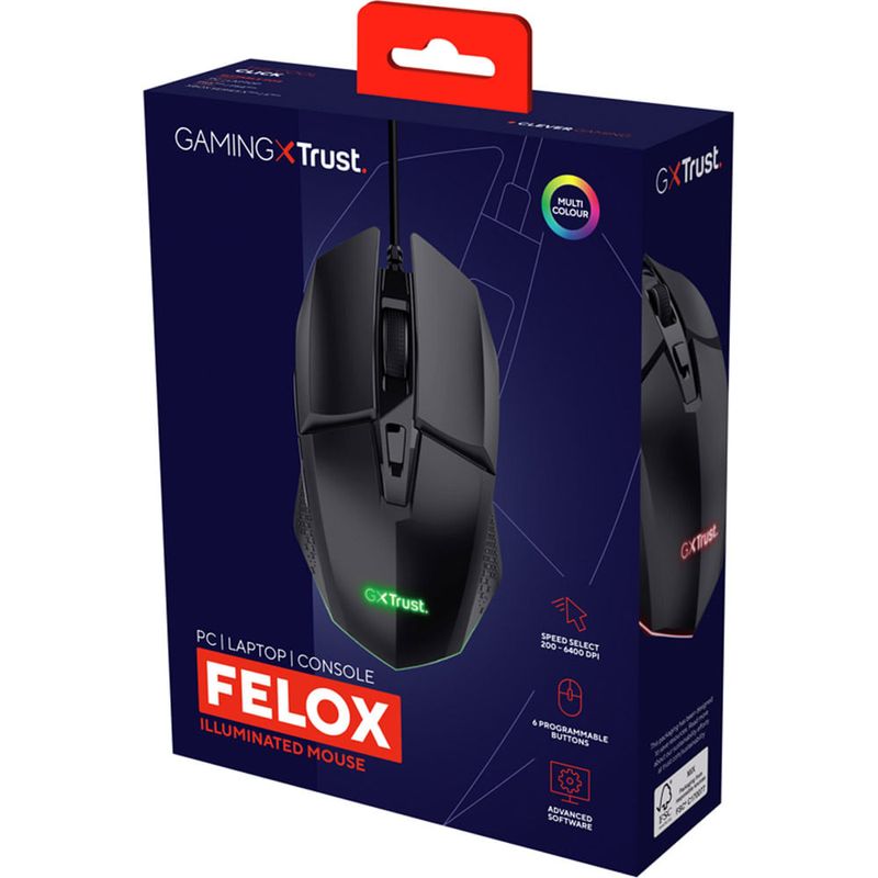 mouse gamer trust gxt 109 felox preto 25036