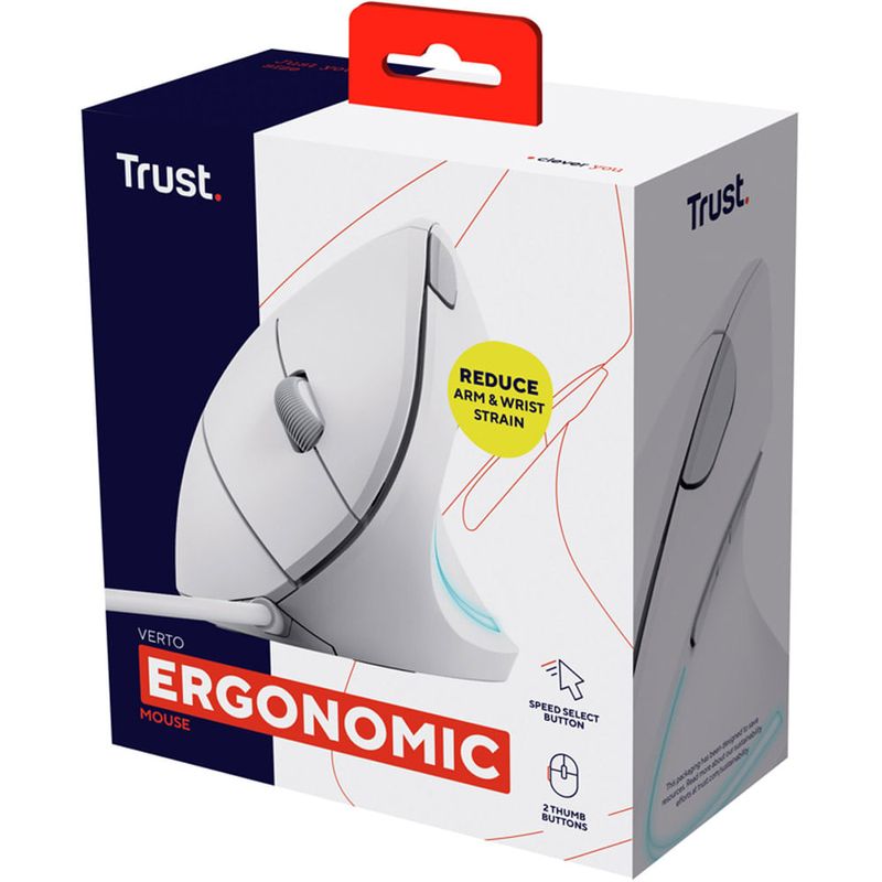 mouse ergonômico com fio trust verto branco 25133
